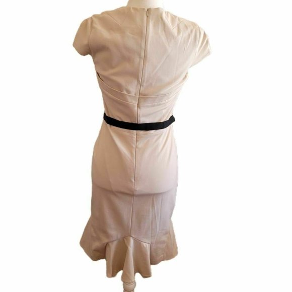 Karen Millen Womens Sheath Dress Ivory Belted Cap Sleeve Zip Up Stretch 8 New - Picture 2 of 9
